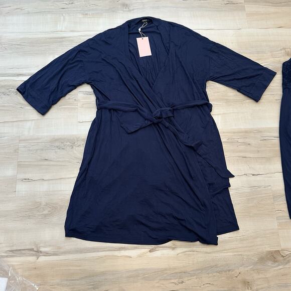 Quince Bamboo Maternity Nursing Nightgown Robe Set S Babydoll Gown Blue NWT - Picture 4 of 13